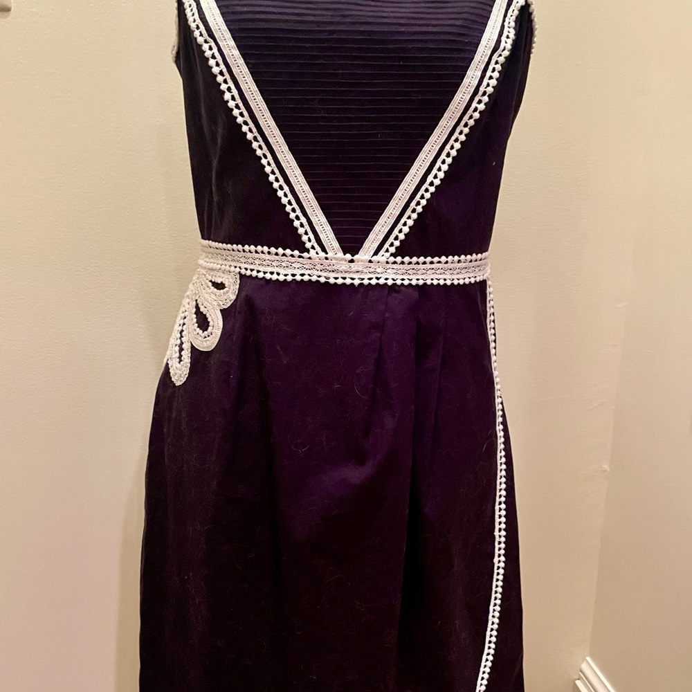 ANTONIO MELANI Blue and White V-Neck A-Line Dress